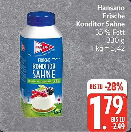 Hansano Frische Konditor Sahne 35 % Fett 330 g