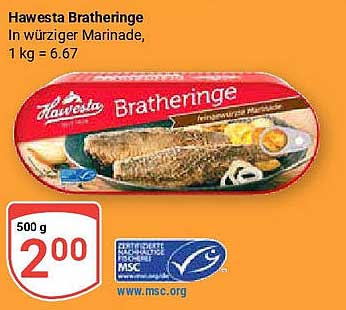 Hawesta Bratheringe in würziger Marinade, 500 g für nur 2,00 €