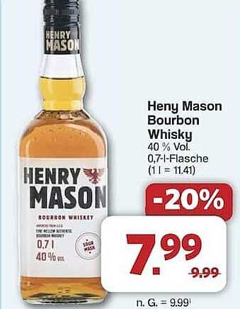 Heny Mason Bourbon Whisky 40 % Vol., 0,7 l-Flasche