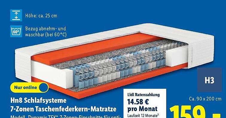 Hn8 Schlafsysteme 7-Zonen Taschenfederkern-Matratze