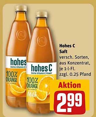 Hohes C Saft - 100% Orange, 1-Liter-Flasche