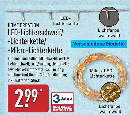 HOME CREATION LED-Lichterschweif/-Lichterkette/-Mikro-Lichterkette