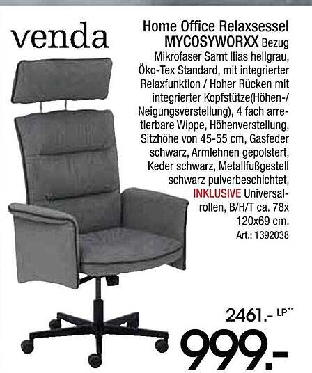 Home Office Relaxsessel MYCOSYWOXX Bezug Mikrofasersamt Ilias hellgrau