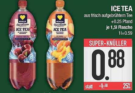 ICE TEA aus frisch aufgebrühtem Tee - 1,5l Flasche für nur 0,88 €