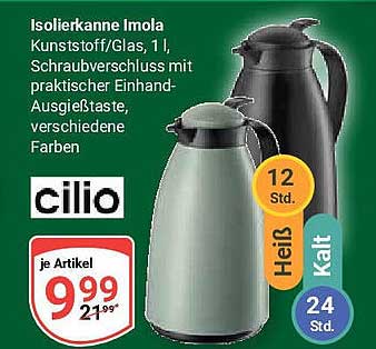 Isolierkanne Imola Kunststoff/Glas, 1 l, Schraubverschluss