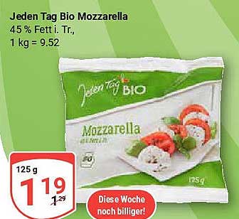 Jeden Tag Bio Mozzarella 125 g