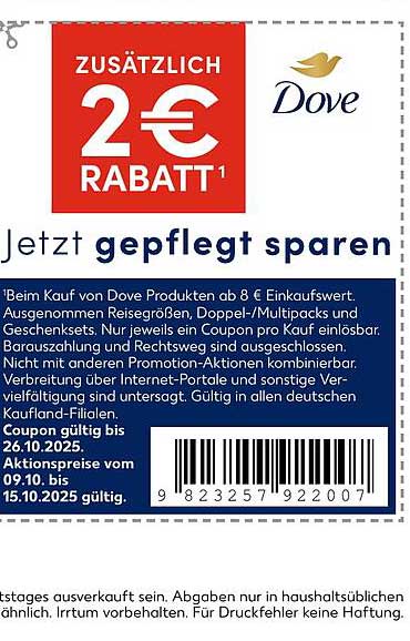 Jetzt gepflegt sparen mit Dove: 2 € Rabatt beim Einkauf ab 8 €