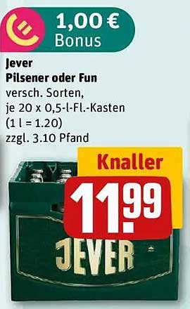 Jever Pilsener oder Fun - 20 x 0,5-Liter-Flaschen Kasten