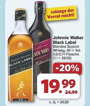 Johnnie Walker Black Label Whisky 0,5 l - 20% reduziert!