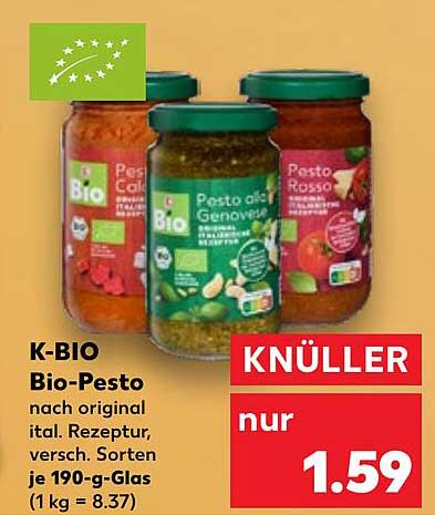 K-BIO Bio-Pesto nach original ital. Rezeptur, verschieden, je 190-g-Glas