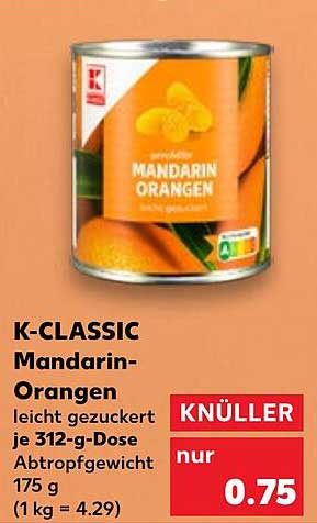 K-CLASSIC Mandarin-Orangen leicht gezuckert je 312-g-Dose