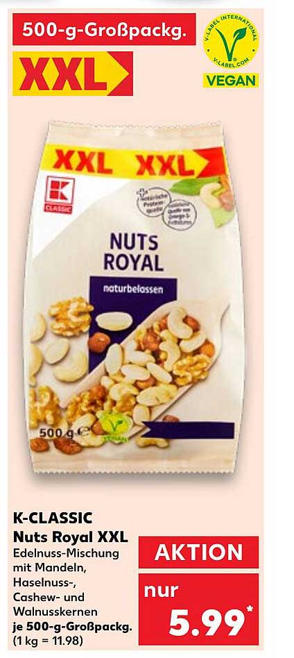 K-CLASSIC Nuts Royal XXL - Edelnuss-Mischung mit Mandeln, Haselnüssen, Cashew- und Walnüssen 500 g