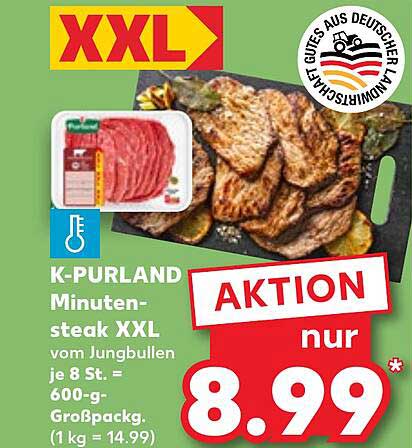 K-PURLAND Minutensteak XXL vom Jungbullen je 8 St. - 600-g-Großpackung