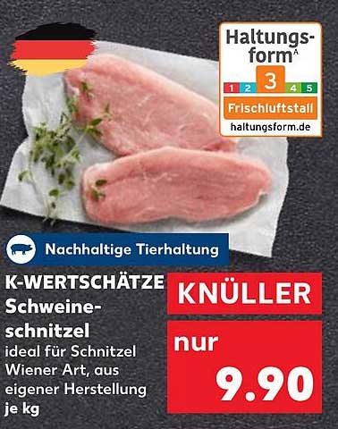 K-WERTSCHÄTZE Schweineschnitzel Wiener Art, aus eigener Herstellung je kg