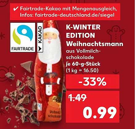 K-WINTER EDITION Weihnachtsmann aus Vollmilchschokolade
