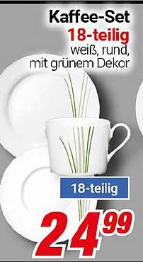 Kaffee-Set 18-teilig weiß, rund, mit grünem Dekor