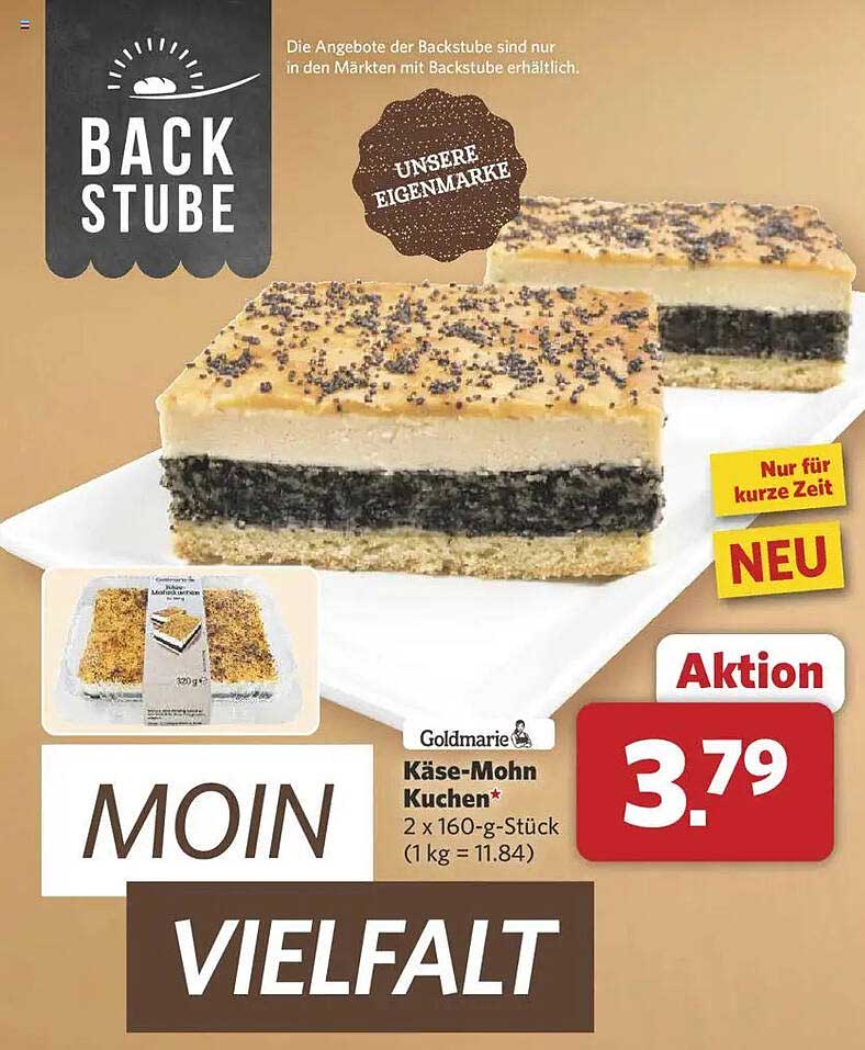 Käse-Mohn Kuchen 2 x 160-g-Stück (1 kg = 11.84)