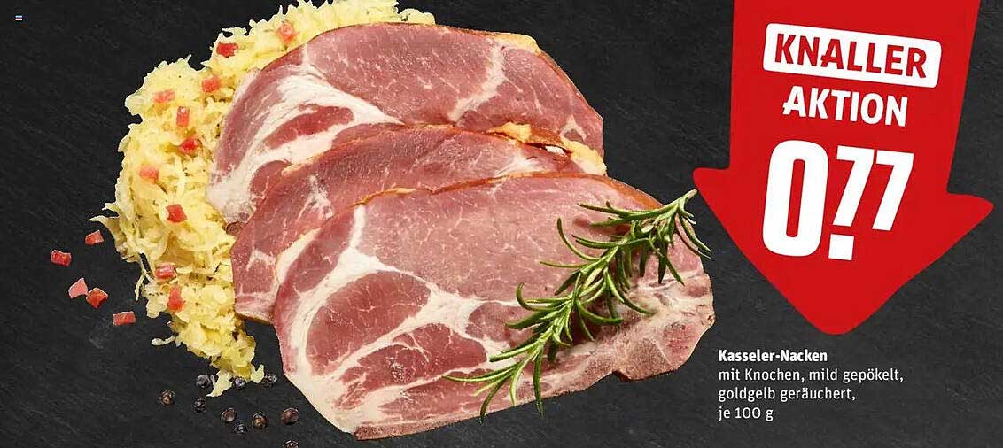 Kasseler-Nacken mit Knochen, mild gepökelt, goldgelb geräuchert, je 100 g