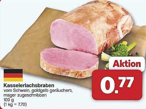 Kasselerlachsbraten vom Schwein, goldgelb geräuchert, mager zugeschnitten