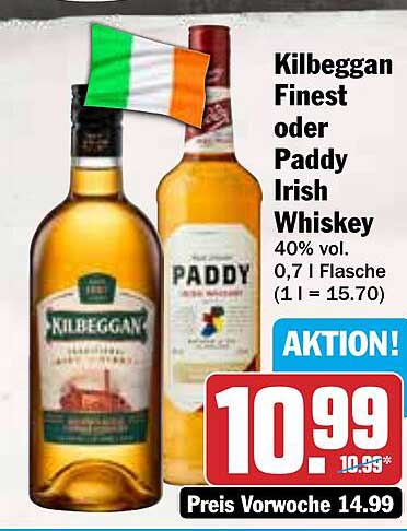 Kilbeggan Finest oder Paddy Irish Whiskey 0,7 l – Aktion