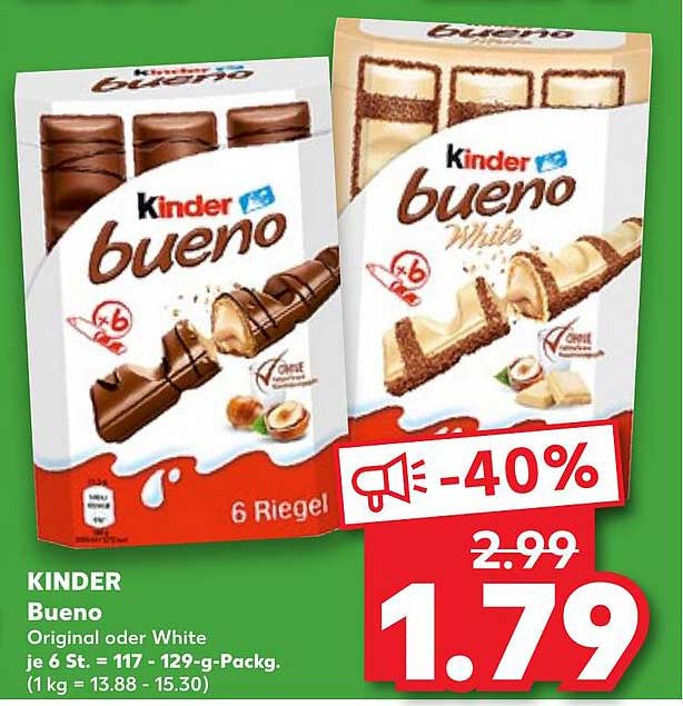 Kinder Bueno oder Bueno White 6 Riegel
