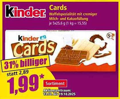 Kinder Cards - Waffelspezialität mit cremiger Milch- und Kakaofüllung