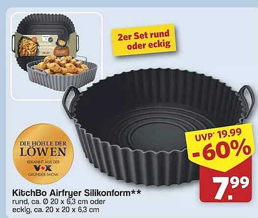 KitchBo Airfryer Silikonform 2er Set - rund oder eckig