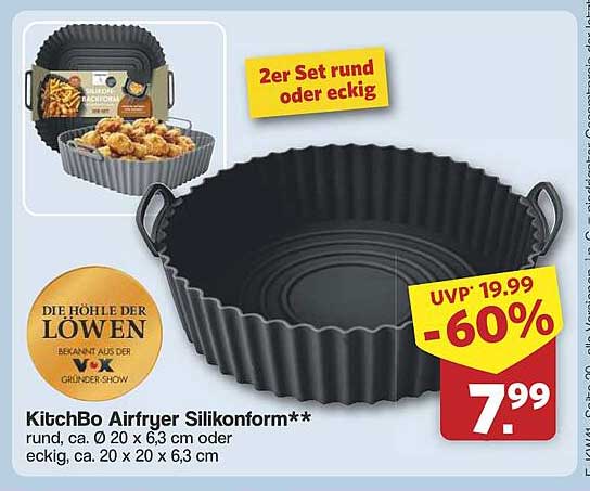 KitchBo Airfryer Silikonform 2er Set - Rund oder Eckig