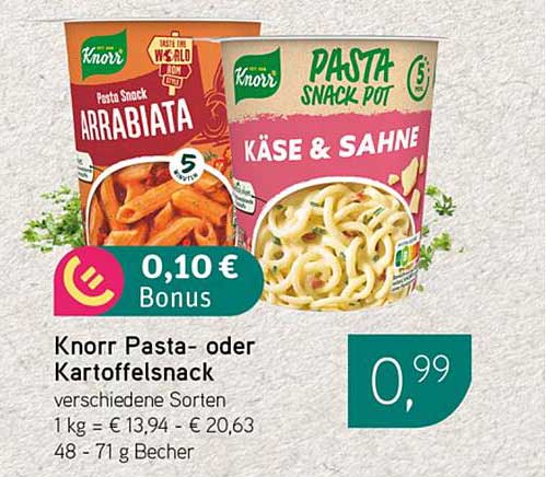 Knorr Pasta- oder Kartoffelsnack – verschiedene Sorten