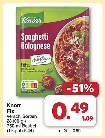 Knorr Spaghetti Bolognese Fix 750-ml-Beutel