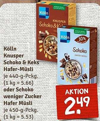 Kölln Knusper Schoko & Keks Hafer-Müsli oder Schoko weniger Zucker Hafer Müsli