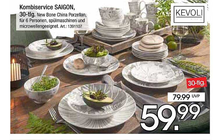 Komb Service SAIGON, 30-tlg. New Bone China Porzellan für 6 Personen