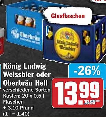 König Ludwig Weissbier oder Oberbräu Hell Kasten