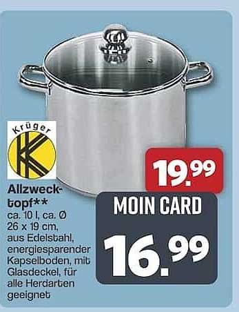 Krüger Allzweck-Topf 10 l, Edelstahl, mit Glasdeckel