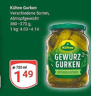 Kühle Gurken - Gewürzgurken von Kühne, 720 ml