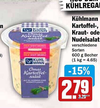 Kühlmann Kartoffel-, Kraut- oder Nudelsalat 600 g Becher