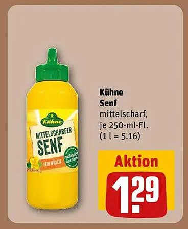 Kühne Senf mittelscharf, je 250-ml-Fl.