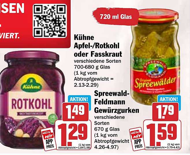 Kühnem Apfel-/Rotkohl oder Fasskraut - versch. Sorten 700-680 g Glas