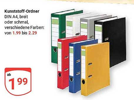 Kunststoff-Ordner DIN A4, breit oder schmal, verschiedene Farben