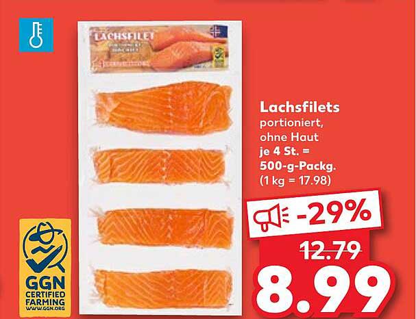 Lachsfilets portioniert, ohne Haut - je 4 St. - 500-g-Pack.