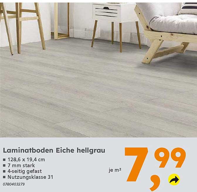 Laminatboden Eiche hellgrau