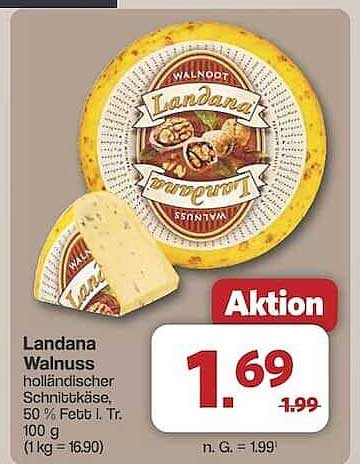 Landana Walnuss holländischer Schnittkäse 50 % Fett i. Tr. 100 g