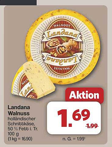 Landana Walnuss holländischer Schnittkäse 50% Fett i. Tr.