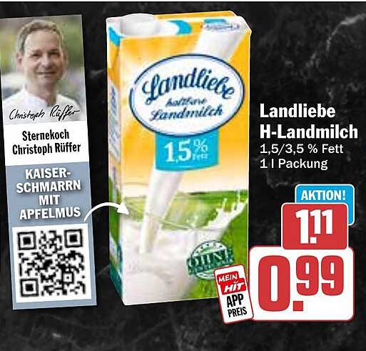 Landliebe H-Landmilch 1,5/3,5 % Fett 1 l Packung