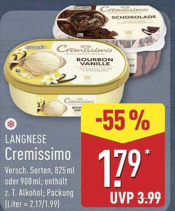 LANGNESE Cremissimo – Verschiedene Sorten, 825 ml oder 900 ml