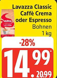 Lavazza Classic Caffè Crema oder Espresso Bohnen 1 kg