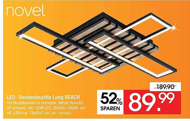 LED-Deckenleuchte Long BEACH mit Akustikpaneel