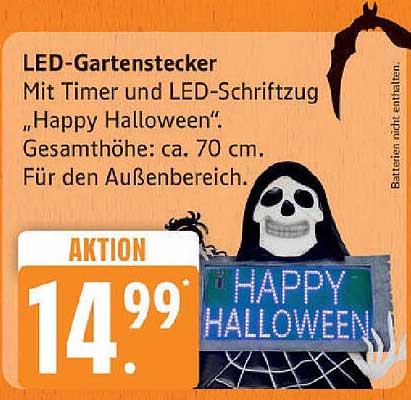 LED-Gartenstecker mit Timer und LED-Schriftzug 'Happy Halloween'