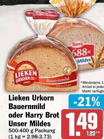 Lieken Urkorn Bauernmild oder Harry Brot Unser Mildes