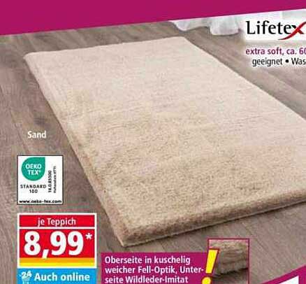Lifetex Teppich in Sand - extra soft, ca. 60 x 120 cm